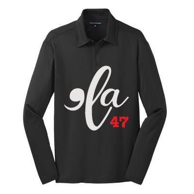 Comma La 47 Kamala For President 2024 Election Funny Silk Touch Performance Long Sleeve Polo