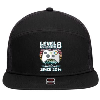 Cool Level 8 Unlocked Awesome Since 2014 Gamer 7 Panel Mesh Trucker Snapback Hat