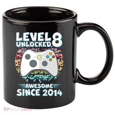 Cool Level 8 Unlocked Awesome Since 2014 Gamer 11oz C Handle Ceramic Mug
