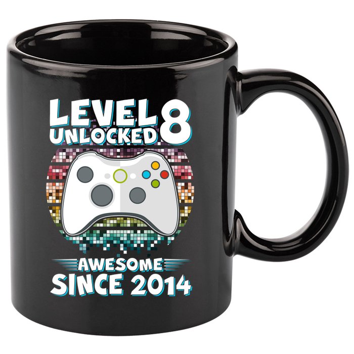 Cool Level 8 Unlocked Awesome Since 2014 Gamer 11oz C Handle Ceramic Mug
