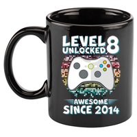 Cool Level 8 Unlocked Awesome Since 2014 Gamer 11oz C Handle Ceramic Mug