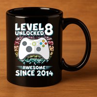 Cool Level 8 Unlocked Awesome Since 2014 Gamer 11oz C Handle Ceramic Mug