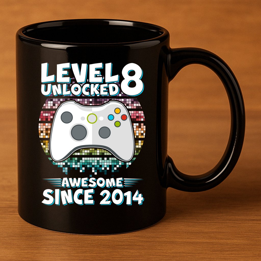 Cool Level 8 Unlocked Awesome Since 2014 Gamer 11oz C Handle Ceramic Mug