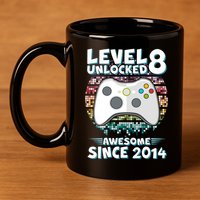 Cool Level 8 Unlocked Awesome Since 2014 Gamer 11oz C Handle Ceramic Mug
