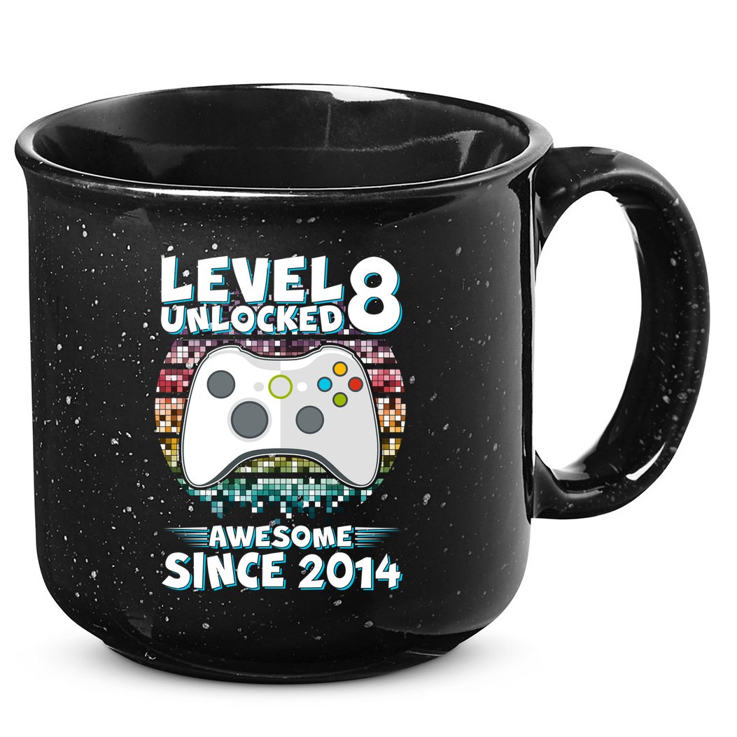 Cool Level 8 Unlocked Awesome Since 2014 Gamer 15oz Campfire Ceramic Mug