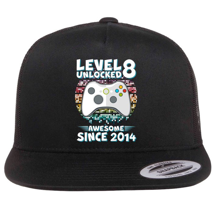 Cool Level 8 Unlocked Awesome Since 2014 Gamer Flat Bill Trucker Hat