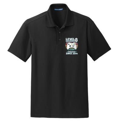 Cool Level 8 Unlocked Awesome Since 2014 Gamer Dry Zone Grid Polo