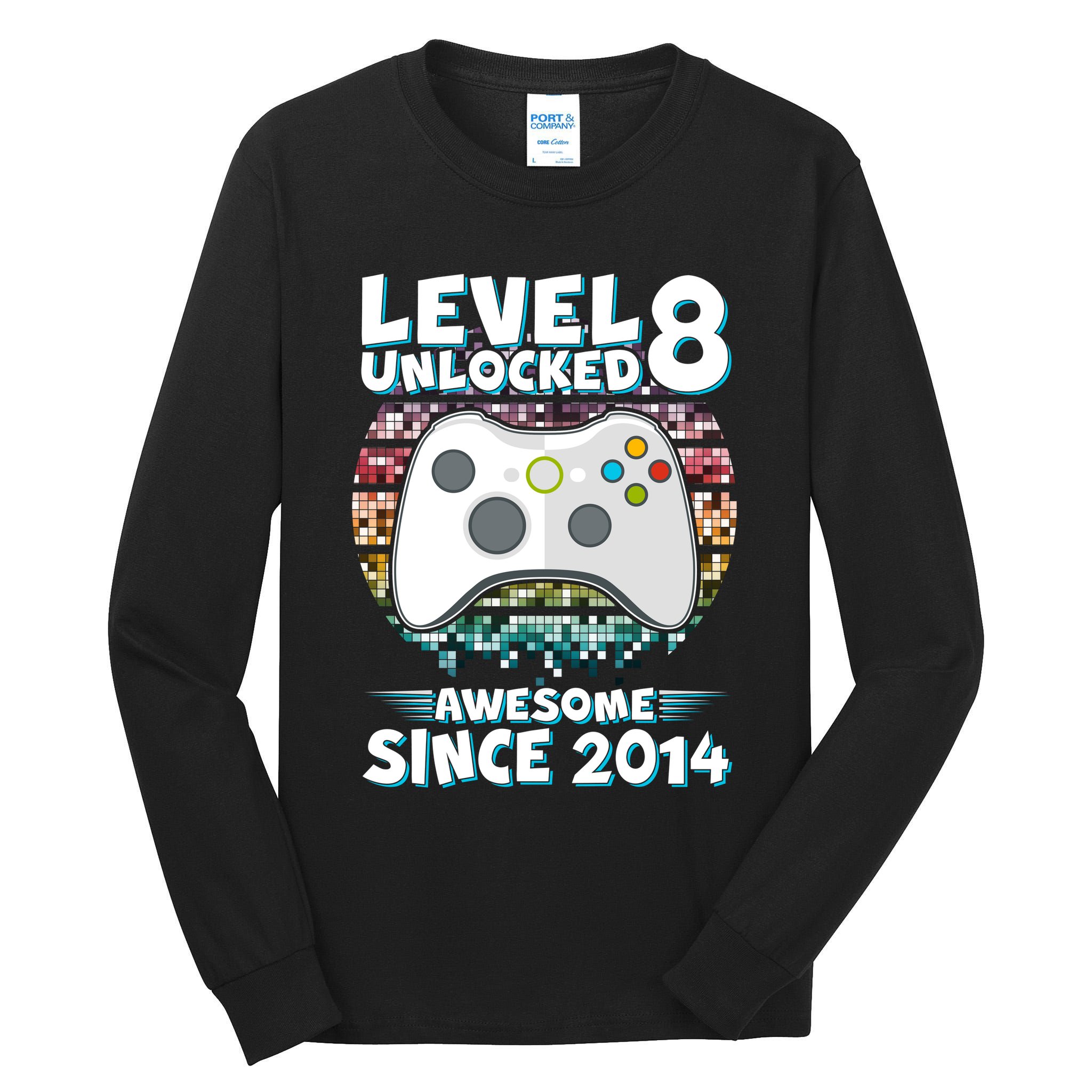 Cool Level 8 Unlocked Awesome Since 2014 Gamer Tall Long Sleeve T-Shirt