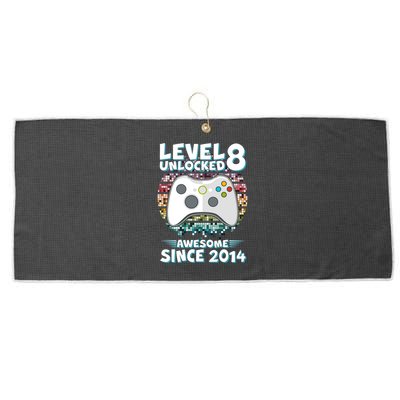 Cool Level 8 Unlocked Awesome Since 2014 Gamer Large Microfiber Waffle Golf Towel