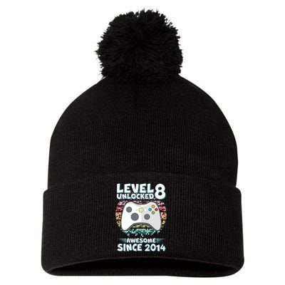 Cool Level 8 Unlocked Awesome Since 2014 Gamer Pom Pom 12in Knit Beanie