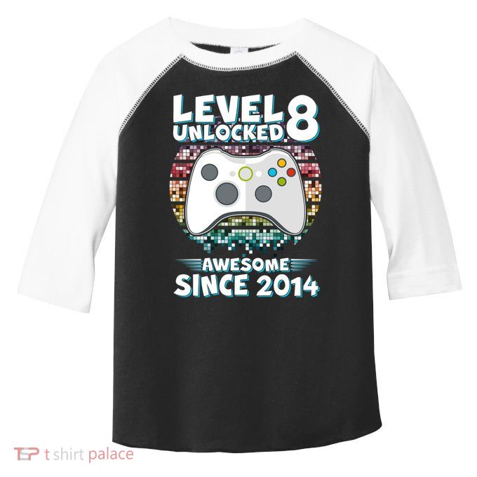 Cool Level 8 Unlocked Awesome Since 2014 Gamer Toddler Fine Jersey T-Shirt