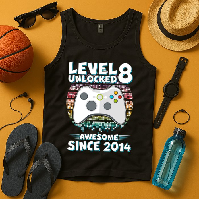 Cool Level 8 Unlocked Awesome Since 2014 Gamer Tank Top