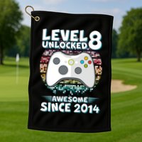 Cool Level 8 Unlocked Awesome Since 2014 Gamer Golf Towel