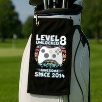 Cool Level 8 Unlocked Awesome Since 2014 Gamer Golf Towel