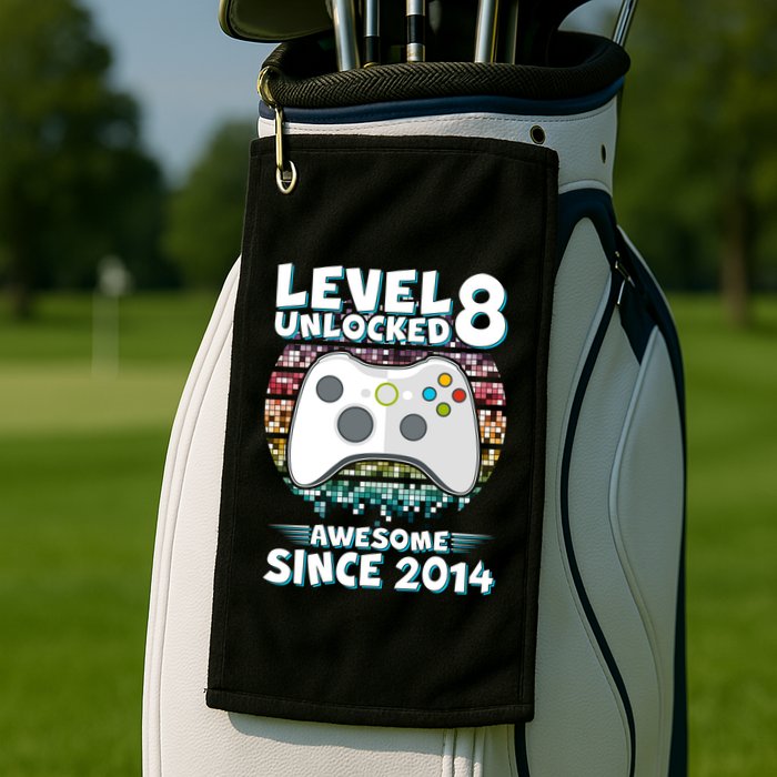 Cool Level 8 Unlocked Awesome Since 2014 Gamer Golf Towel