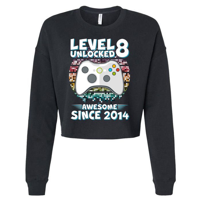 Cool Level 8 Unlocked Awesome Since 2014 Gamer Cropped Pullover Crew