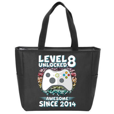 Cool Level 8 Unlocked Awesome Since 2014 Gamer Zip Tote Bag