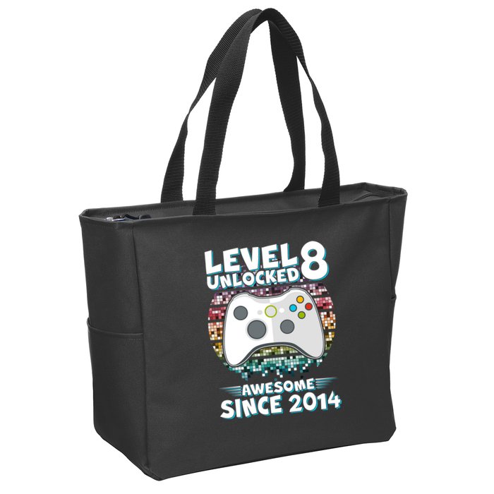 Cool Level 8 Unlocked Awesome Since 2014 Gamer Zip Tote Bag