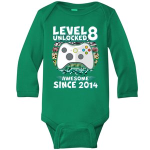 Cool Level 8 Unlocked Awesome Since 2014 Gamer Baby Long Sleeve Bodysuit