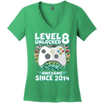 Cool Level 8 Unlocked Awesome Since 2014 Gamer Women's V-Neck T-Shirt