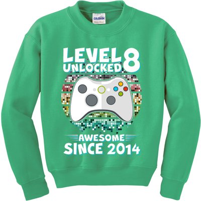 Cool Level 8 Unlocked Awesome Since 2014 Gamer Kids Sweatshirt