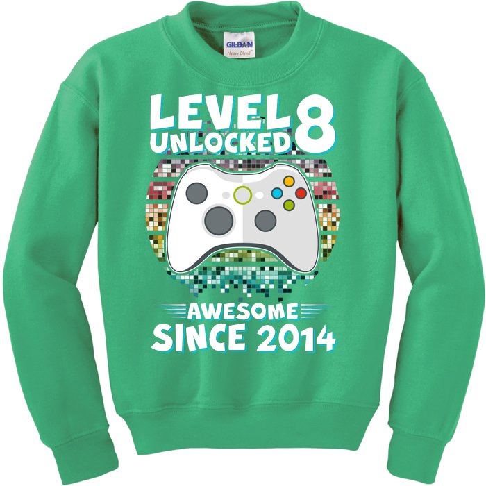 Cool Level 8 Unlocked Awesome Since 2014 Gamer Kids Sweatshirt