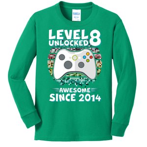 Cool Level 8 Unlocked Awesome Since 2014 Gamer Kids Long Sleeve Shirt