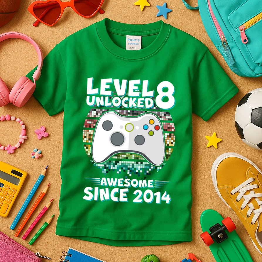 Cool Level 8 Unlocked Awesome Since 2014 Gamer Kids T-Shirt