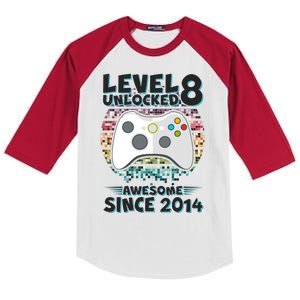 Cool Level 8 Unlocked Awesome Since 2014 Gamer Kids Colorblock Raglan Jersey