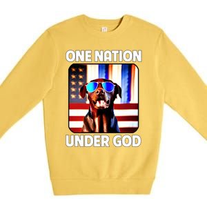 Chocolate Lab American Flag One Nation Under God Patriotic Great Gift Premium Crewneck Sweatshirt