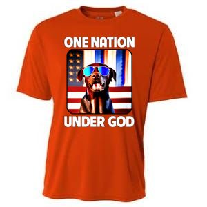 Chocolate Lab American Flag One Nation Under God Patriotic Great Gift Cooling Performance Crew T-Shirt