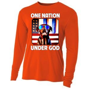 Chocolate Lab American Flag One Nation Under God Patriotic Great Gift Cooling Performance Long Sleeve Crew