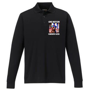 Chocolate Lab American Flag One Nation Under God Patriotic Great Gift Performance Long Sleeve Polo