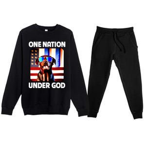 Chocolate Lab American Flag One Nation Under God Patriotic Great Gift Premium Crewneck Sweatsuit Set