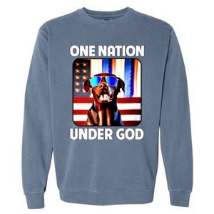 Chocolate Lab American Flag One Nation Under God Patriotic Great Gift Garment-Dyed Sweatshirt