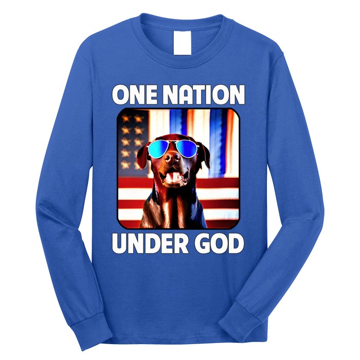 Chocolate Lab American Flag One Nation Under God Patriotic Great Gift Long Sleeve Shirt