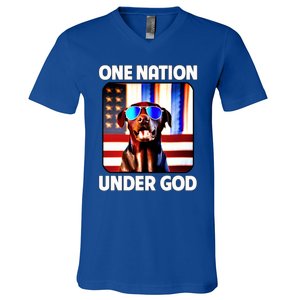 Chocolate Lab American Flag One Nation Under God Patriotic Great Gift V-Neck T-Shirt