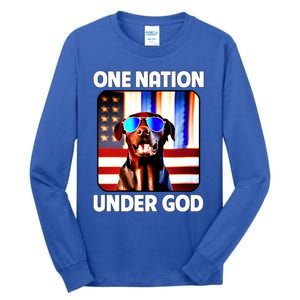 Chocolate Lab American Flag One Nation Under God Patriotic Great Gift Tall Long Sleeve T-Shirt