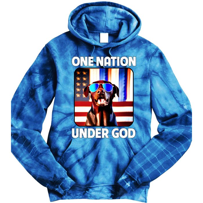 Chocolate Lab American Flag One Nation Under God Patriotic Great Gift Tie Dye Hoodie