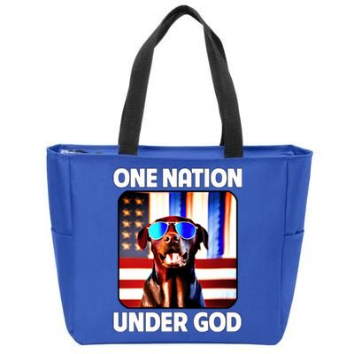 Chocolate Lab American Flag One Nation Under God Patriotic Great Gift Zip Tote Bag