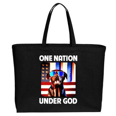 Chocolate Lab American Flag One Nation Under God Patriotic Great Gift Cotton Canvas Jumbo Tote