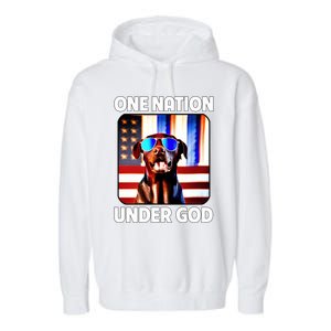 Chocolate Lab American Flag One Nation Under God Patriotic Great Gift Garment-Dyed Fleece Hoodie