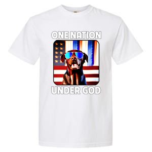 Chocolate Lab American Flag One Nation Under God Patriotic Great Gift Garment-Dyed Heavyweight T-Shirt