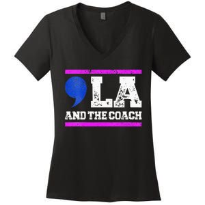 Comma La And The Coach Kamala Harris & Tim Walz Women's V-Neck T-Shirt