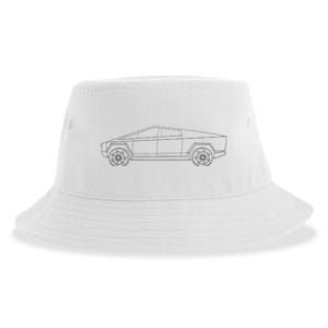 Cybertrucks Line Art Futuristic Truck Cyber Design Ev Fan Sustainable Bucket Hat