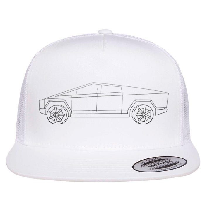 Cybertrucks Line Art Futuristic Truck Cyber Design Ev Fan Flat Bill Trucker Hat