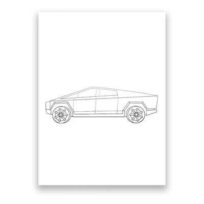 Cybertrucks Line Art Futuristic Truck Cyber Design Ev Fan Poster