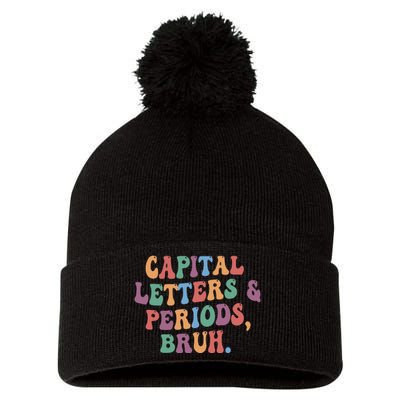 Capital Letters and Periods Bruh Bruh Teacher Pom Pom 12in Knit Beanie