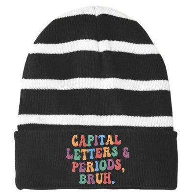 Capital Letters and Periods Bruh Bruh Teacher Striped Beanie with Solid Band