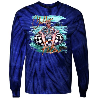 Chillin Like A Felon Funny Trump Summer 2024 Tie-Dye Long Sleeve Shirt